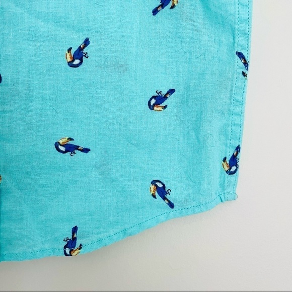 Old Navy Aqua Blue Toucan Bird Short Sleeve Button Down Shirt XS Extra Small - Picture 4 of 8